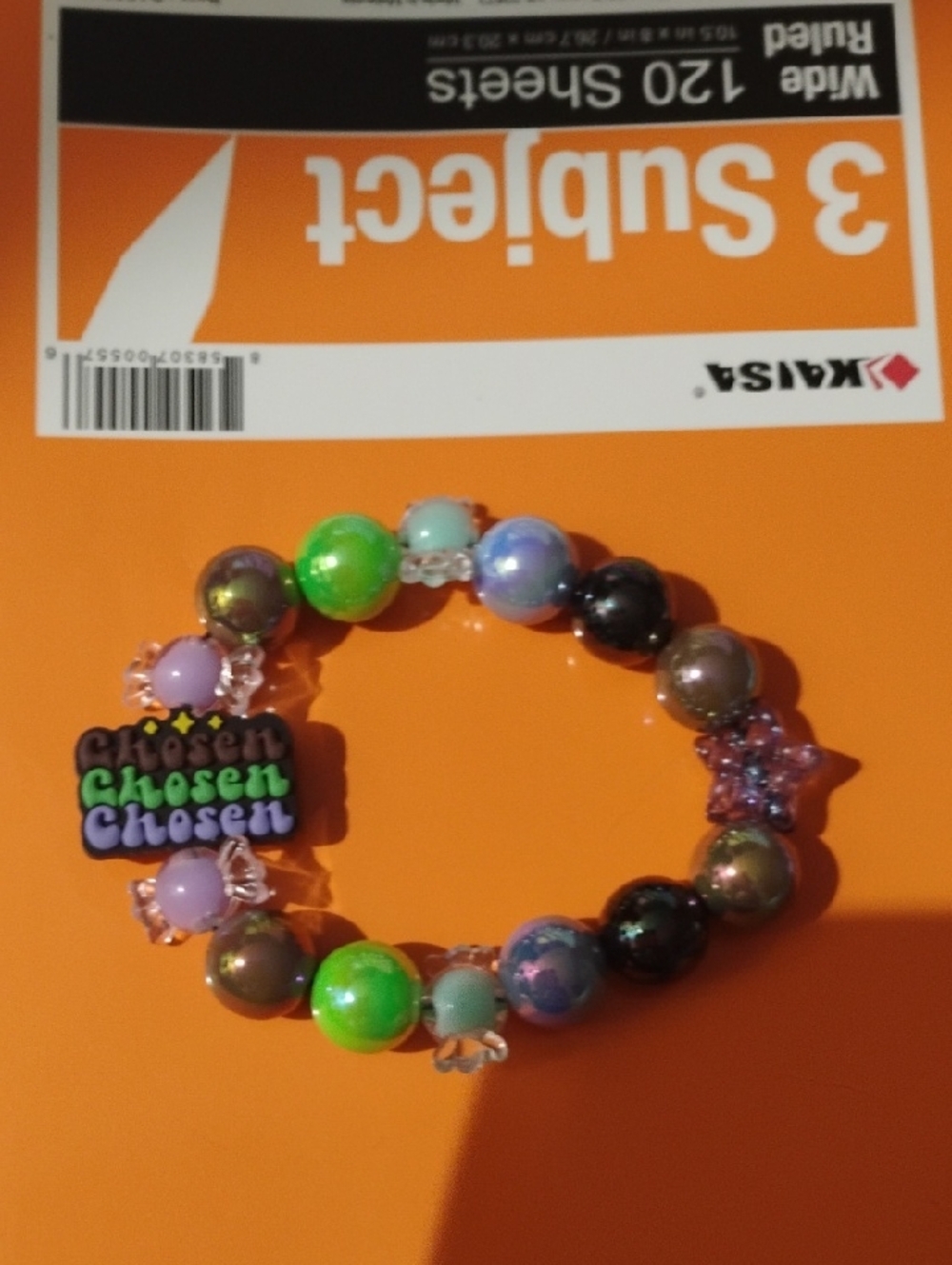 "Chosen" Beaded Stretch Bracelet in Green, Purple, Black